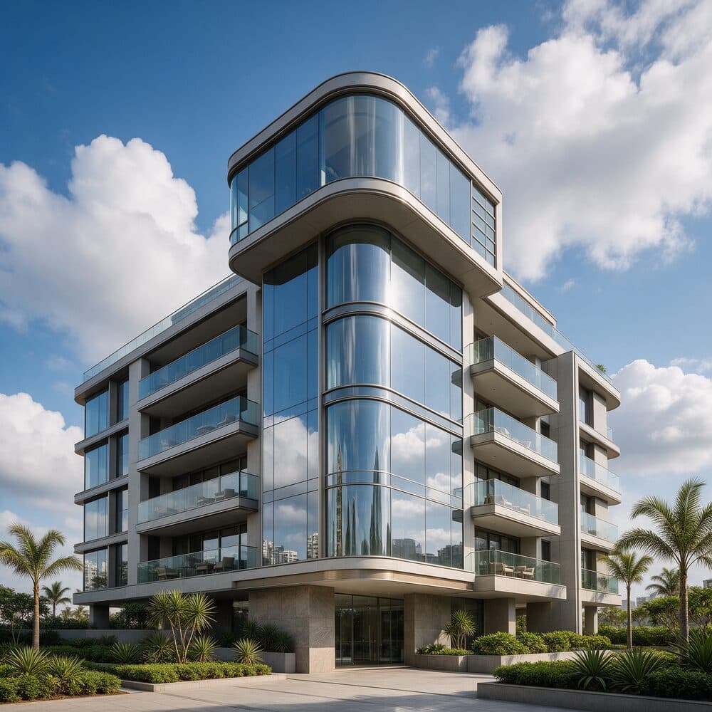 Modern glass residential apartment building exterior
